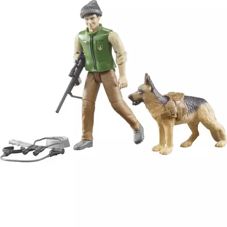 Skogsmästare med hund och utrustning - Leksaksfigurer och Tillbehör till Bondgården - U62660 - 2