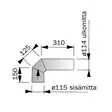 Rökrör 90 Krök 115mm Långt RST - Rökkanaler och skorstenar - 5900856825350 - 3