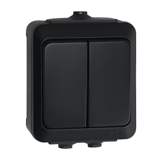 Kytkin Pinta 5/16A/250V/IP44 PPR Musta - Sähkökalusteet - 6438056309176 - 1