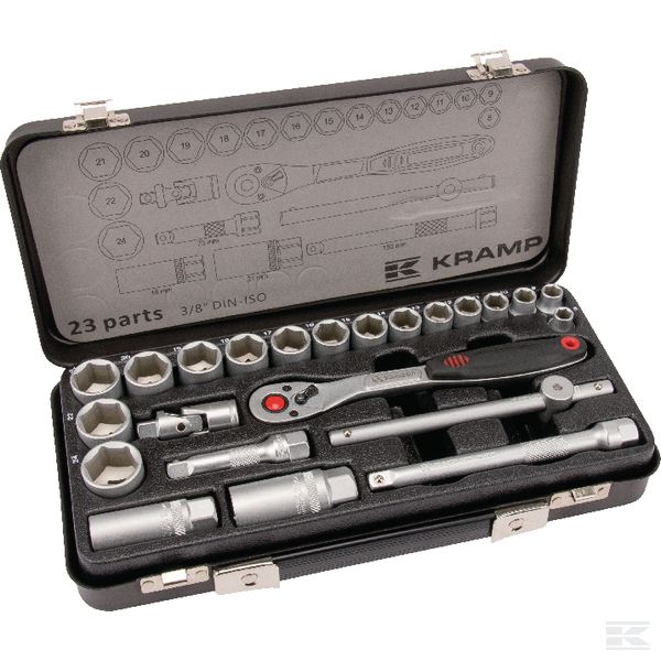 Hylsysarja Kramp 3/8" 23-Osainen - Hylsor, ringnycklar - 180423800KR - 1