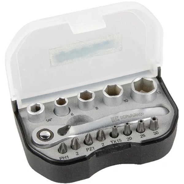 Hylsysarja Mini 1/4" 14-Osainen Kramp - Hylsyt, Räikät ja Lenkkiavaimet - 1804970909KR - 1